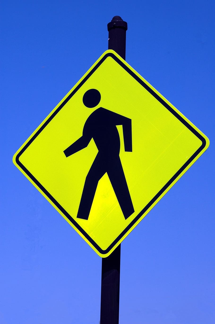 tanda persimpangan, Pejalan Kaki, Berjalan, Perhatian, Tanda, tanda pejalan kaki, hati-hati, terisolasi, latar belakang, lalu lintas