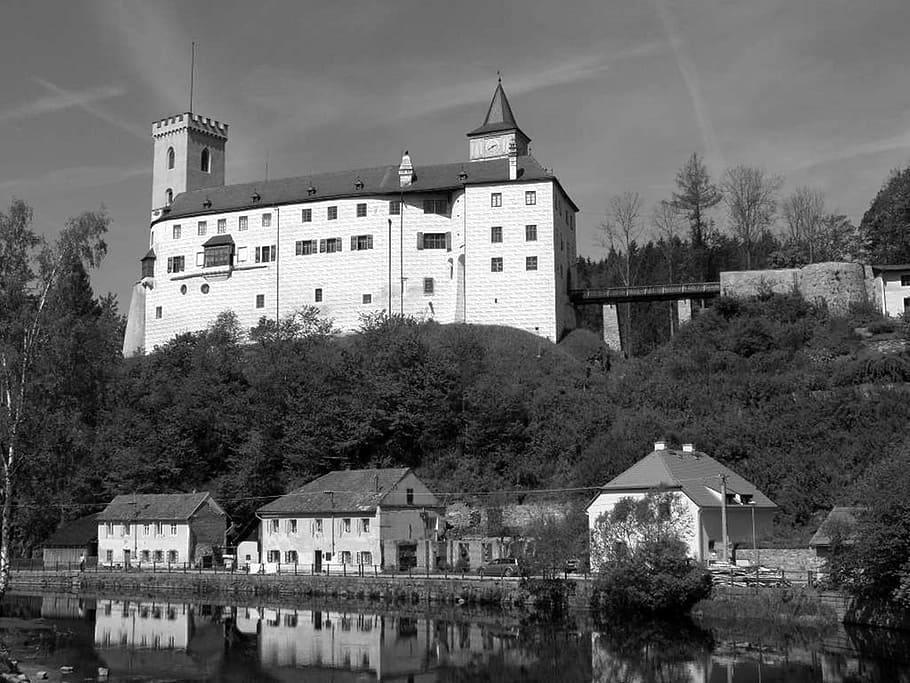 rosenberg, castle, heritage south bohemia, black And White, old, history, architecture, building exterior, built structure, tree
