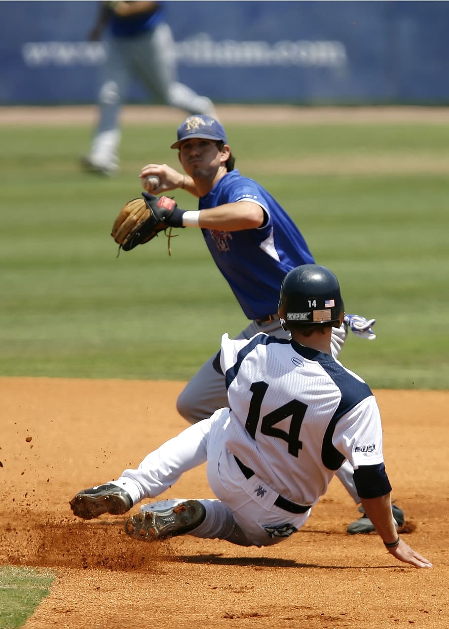 baseball, college baseball, slide into second, second base, base, competition, ballgame, athletic, action, american