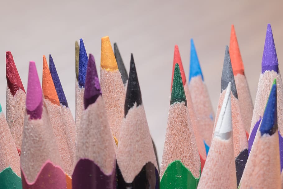 pensil warna, pasak kayu, pena, warna-warni, warna, cat, sekolah, menggambar, runcing, tutup