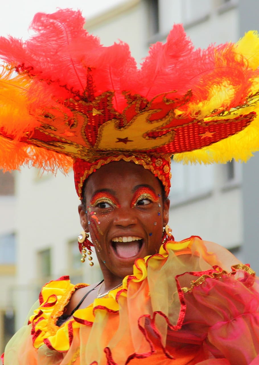mujer, carnaval, rotterdam, culturas, multicolores, personas, desfile, vestuario, festival tradicional, Retrato