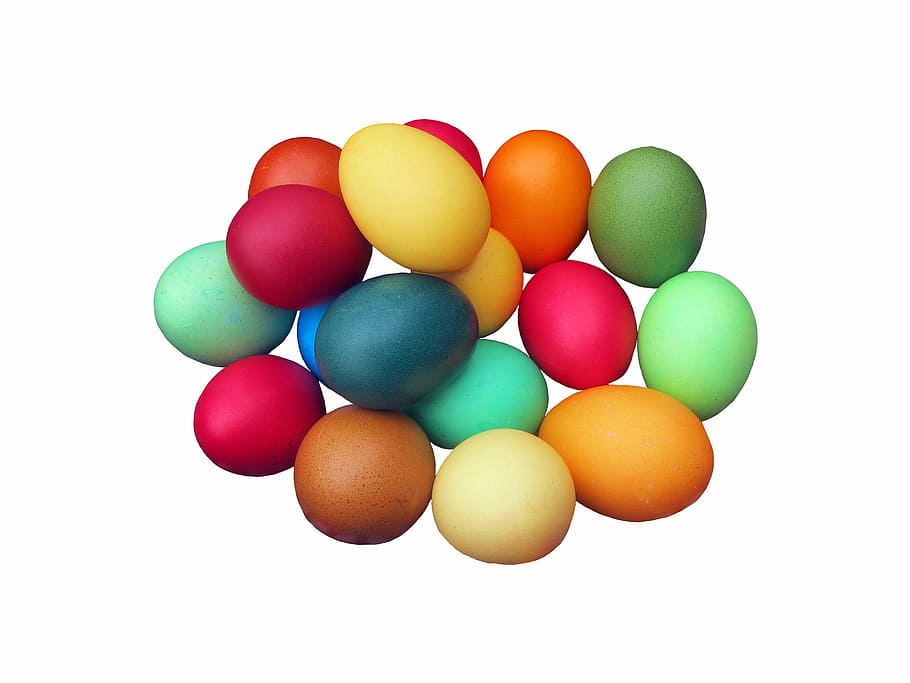 pile, poultry eggs, easter eggs, colorful, color, basket, easter, custom, egg, isolated