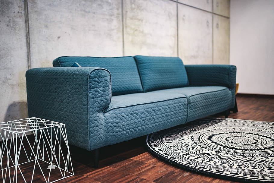 blue, sofa, pillows, designer, living, room, interior, home decor, couch, rug