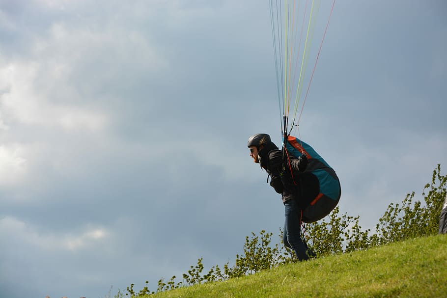 paragliding, paraglider takes to the skies, sports activities, nature, flight, sky blue grey, sky, one person, sport, leisure activity