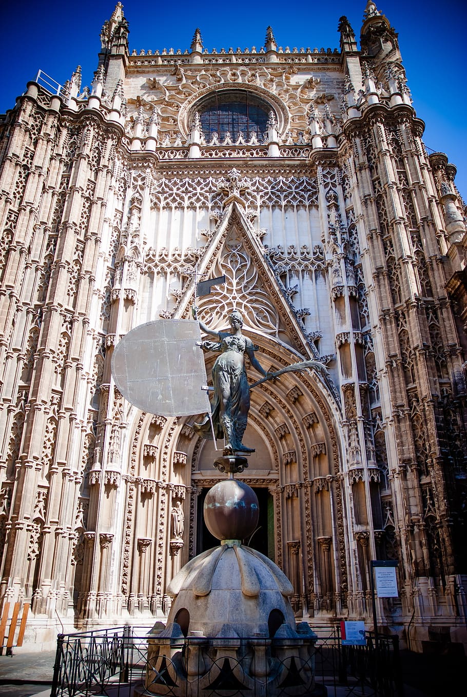 cathedral of seville, spain, sevilla, cathedral, monument, sculpture, representation, human representation, art and craft, architecture