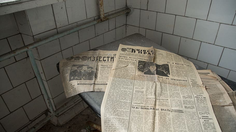 jornal, russo, histórico, izvestia, tabela, notícias, pripyat, ucrânia, abandonado, urbano