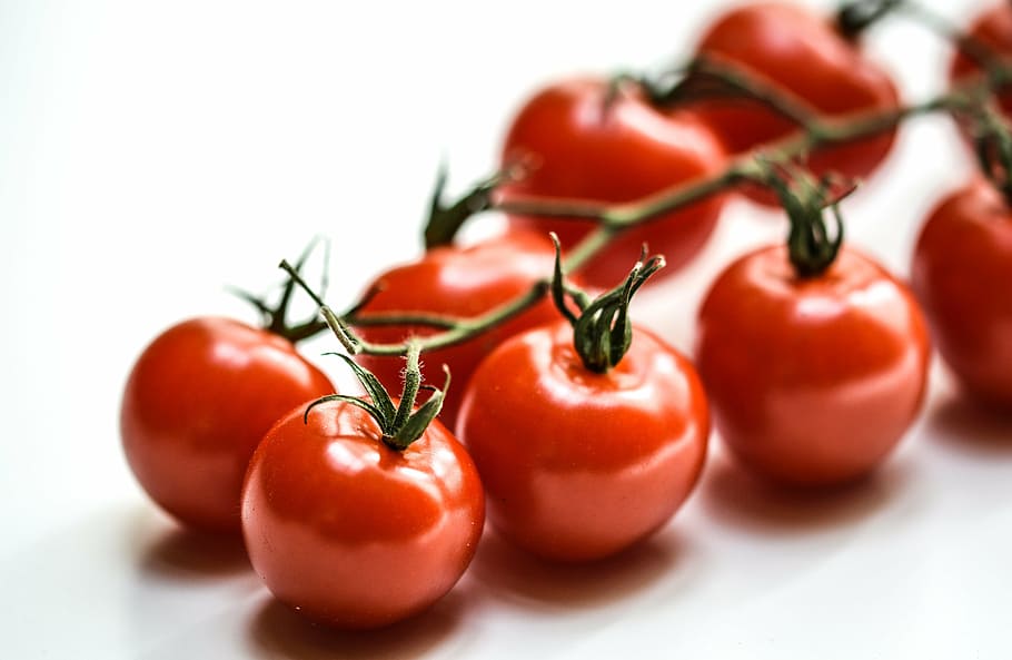 tomates rojos, tomate, cereza, rojo, alimentos, vegetales, fresco, verde, saludable, ingrediente