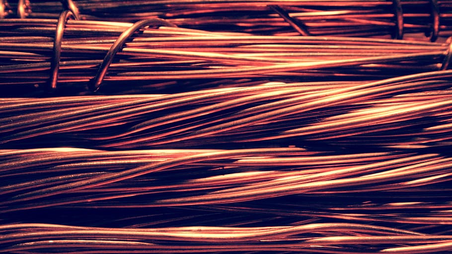 kabel kabel coklat, kawat, tembaga, listrik, stop, closeup, logam, daur ulang, industri, kabel