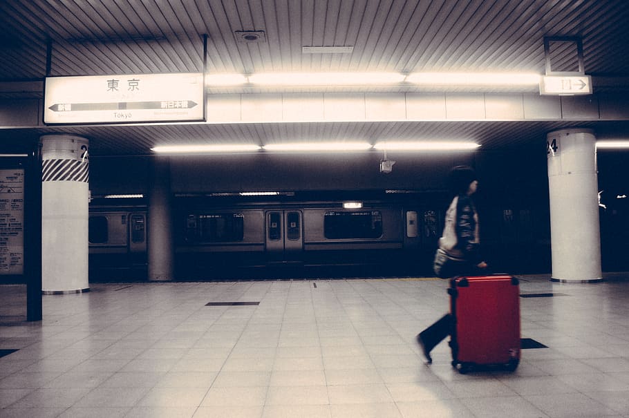 metrô, estação, transporte, Tóquio, viagem, bagagem, pessoas, iluminado, transporte público, piso