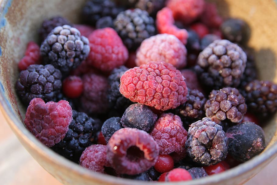 raspberry, buah hutan, beku, dekat, suasana hati, blackberry, beri, makan sehat, makanan dan minuman, makanan