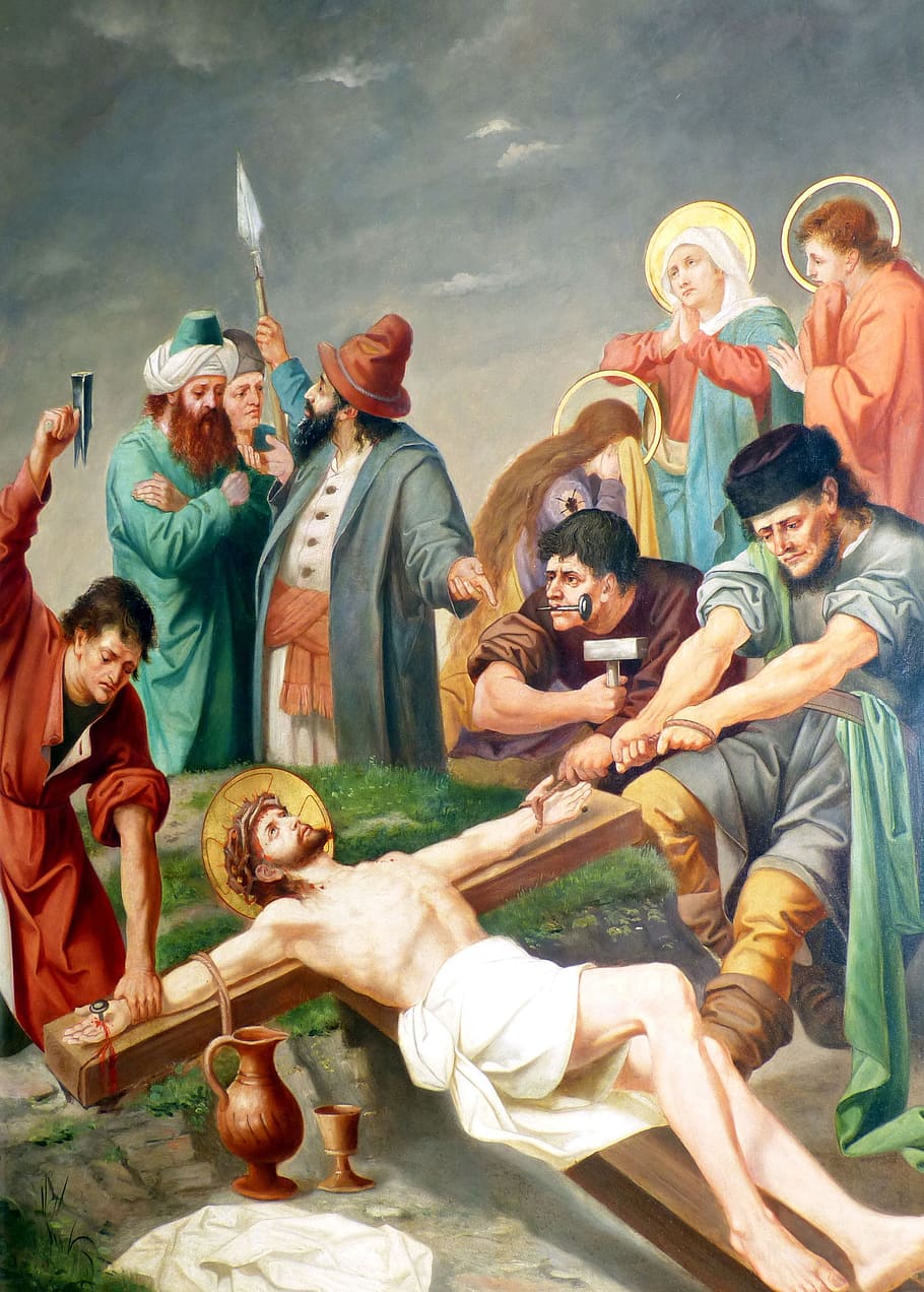 people, crucifying, christ illustration, way of the cross, passion, mourning, christ, jesus, art, catholic