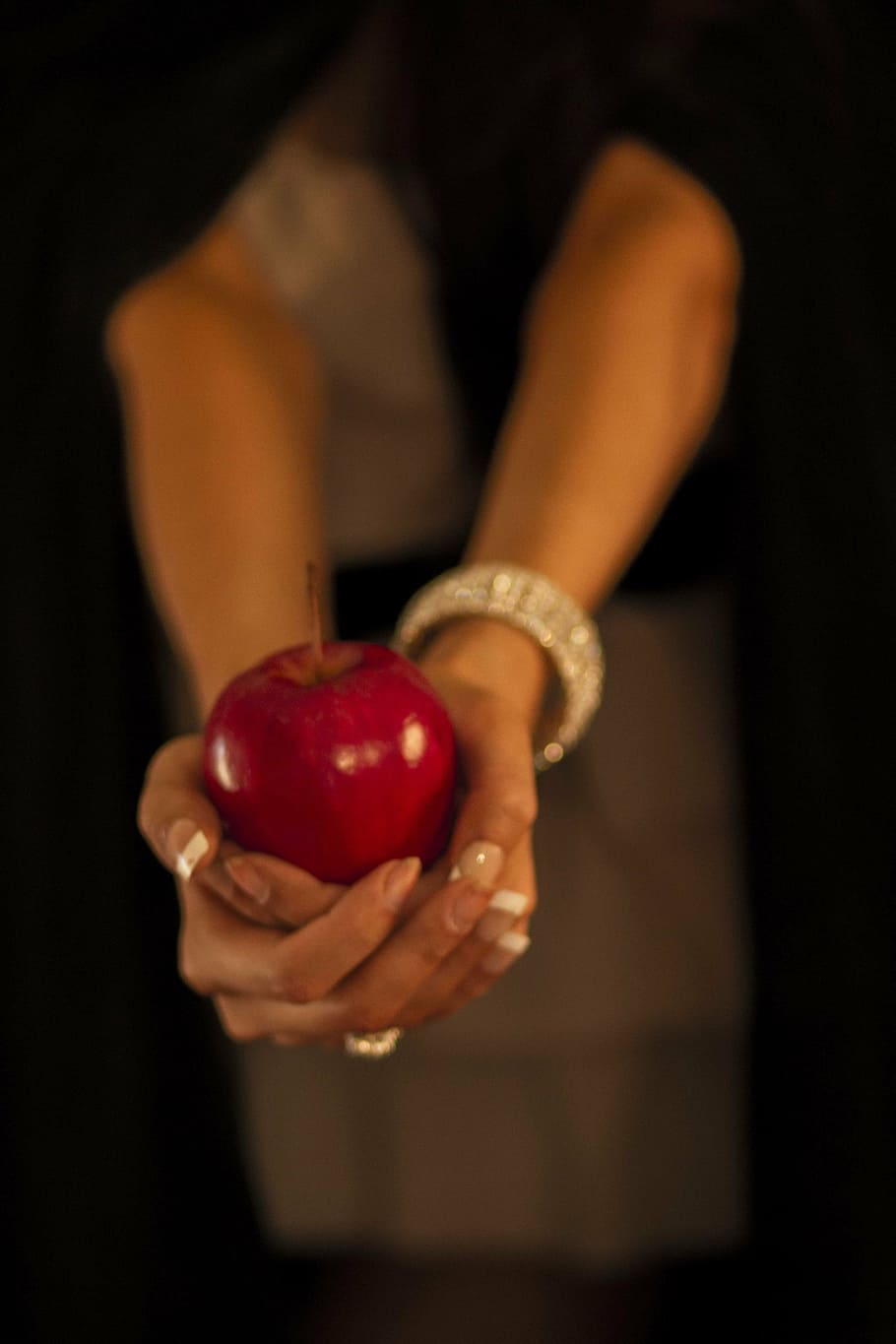 person, holding, red, apple, eve, fruit, poisoned apple, adam, temptation, tree