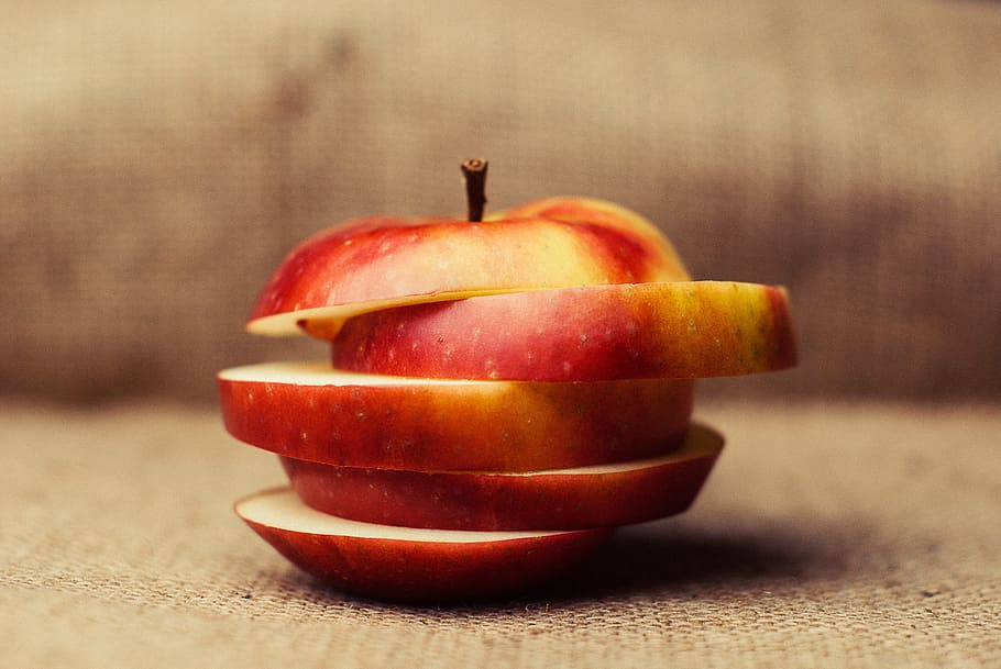manzana, rodajas, picadas, frutas, sanas, comida y bebida, comida, alimentación saludable, fruta, bienestar
