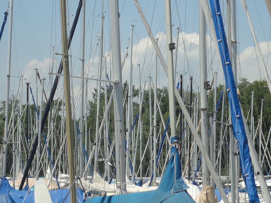 marina, sail masts, lake constance, meersburg, port, ships, boats harbor, plant, sailboat, day