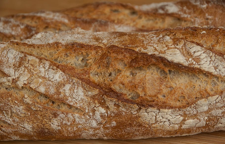 closeup, leavened, brown, bread, boulanger, stick, bakery, flour, food, food and drink
