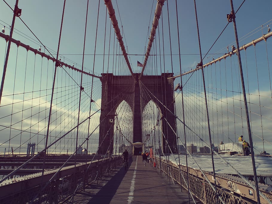 black bridge, bridge - Man Made Structure, suspension Bridge, famous Place, new York City, uSA, brooklyn Bridge, brooklyn - New York, architecture, river