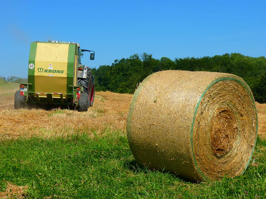 Harvest, Harvested, Field, Straw, round bales, tractor, summer, agriculture, farm, rural scene