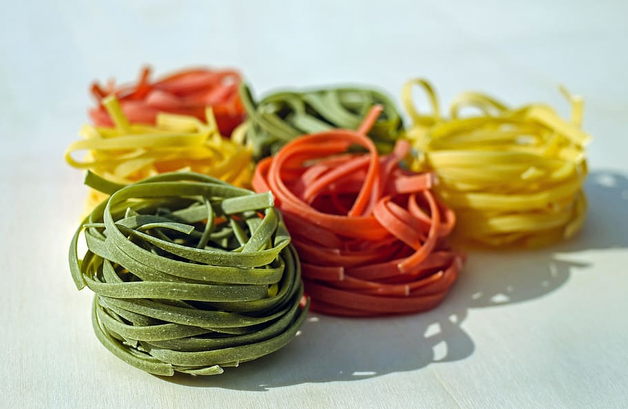 assorted-color strap lot, noodles, tagliatelle, raw, colorful, food, carbohydrates, vegetable, food and drink, healthy eating