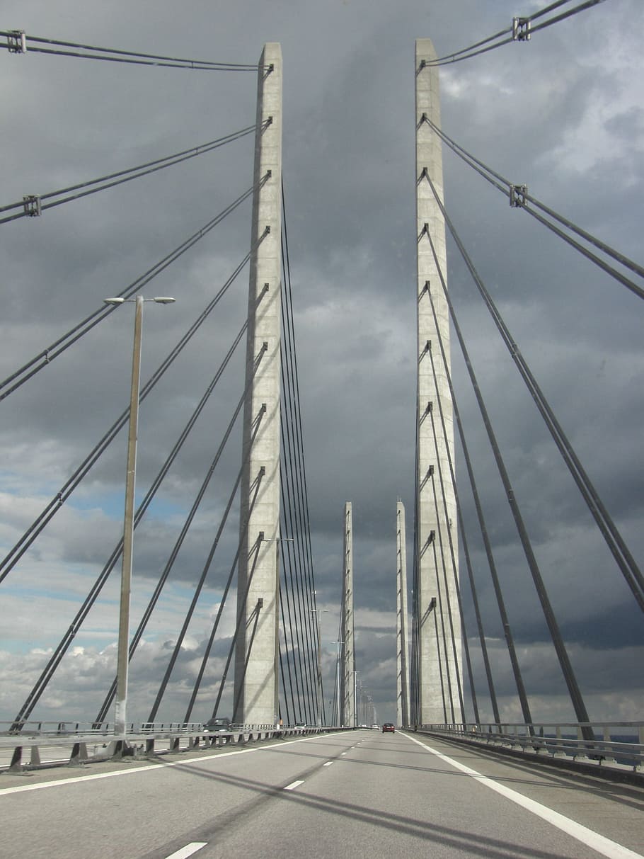 bridge, denmark, highway, oresund bridge, transportation, sky, connection, road, cloud - sky, bridge - man made structure