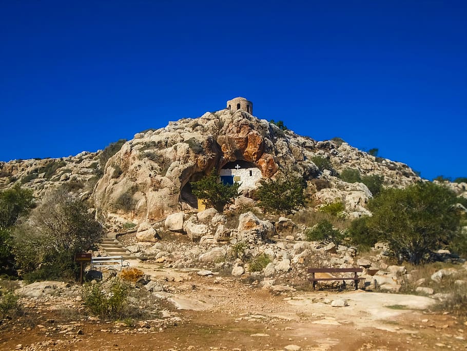 cyprus, protaras, ayii saranta, cave, church, sightseing, sky, blue, day, nature