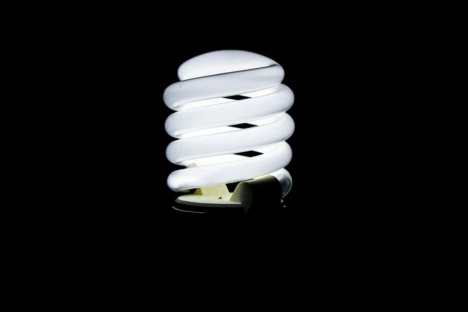 electricity, bulb, lamp, fluorescent, energy, energy efficient, light bulb, energy efficient lightbulb, black background, lighting equipment