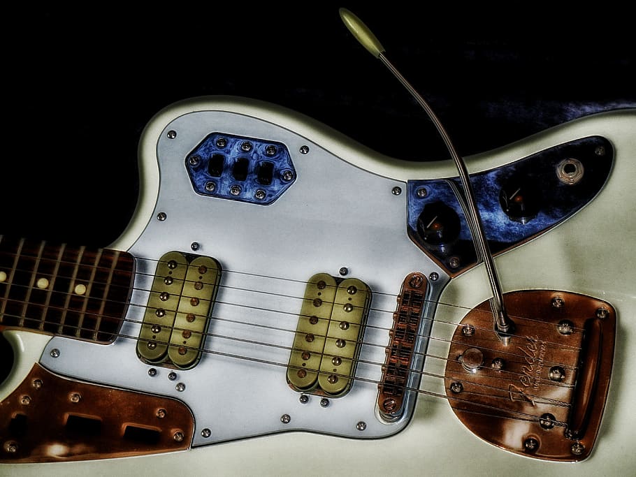 beige, gray, electric, guitar close-up photography, Fender, Jaguar, Classic, Guitar, fender, jaguar classic, famous