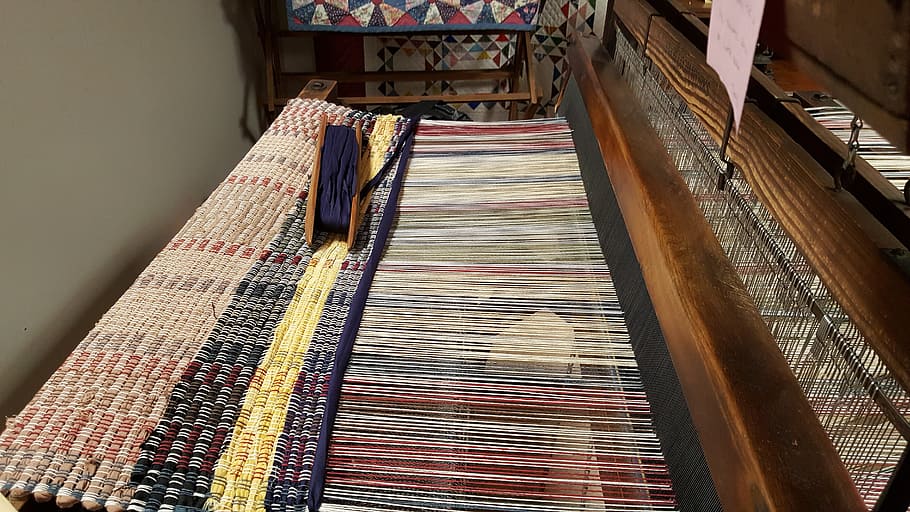 weaving, loom, horizontal, wooden, fabric, rope, frame, sewing, vintage, historical