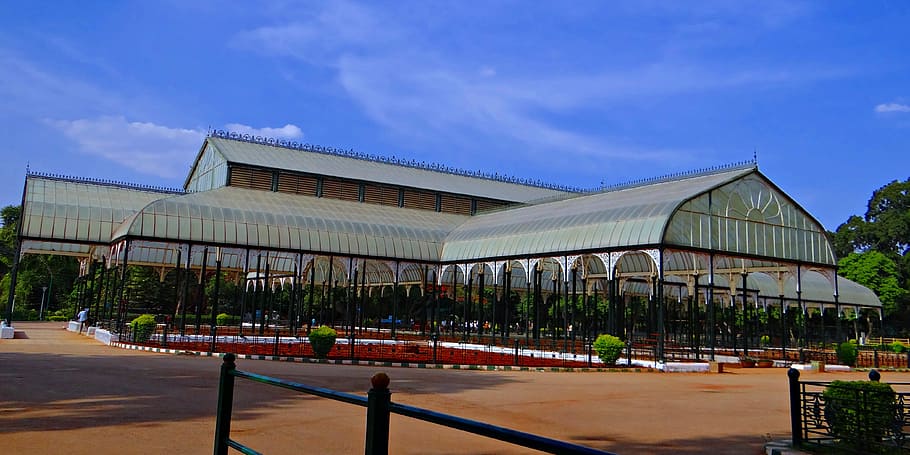 Casa de vidro, Jardim Botânico, Lal Bagh, Bangalore, Karnataka, Índia, estrutura construída, céu, arquitetura, exterior do edifício