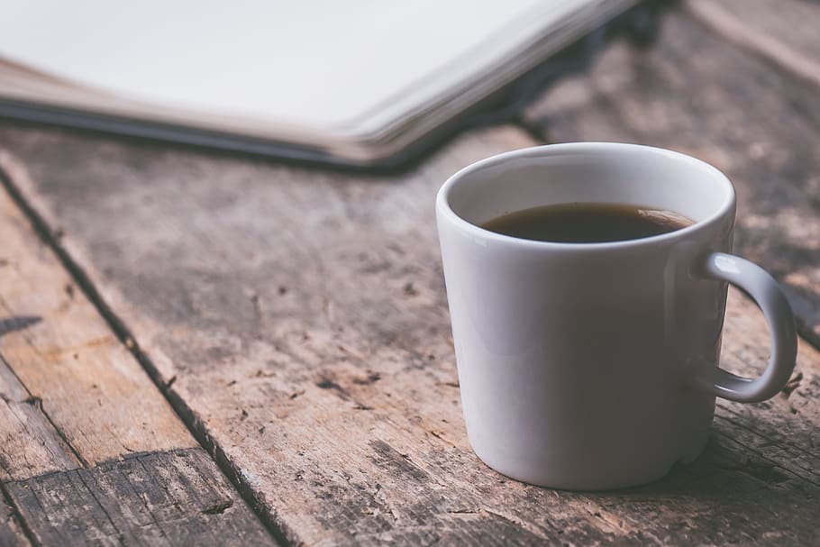 white, mug, book, brown, board, background, black coffee, breakfast, caffeine, coffee cup