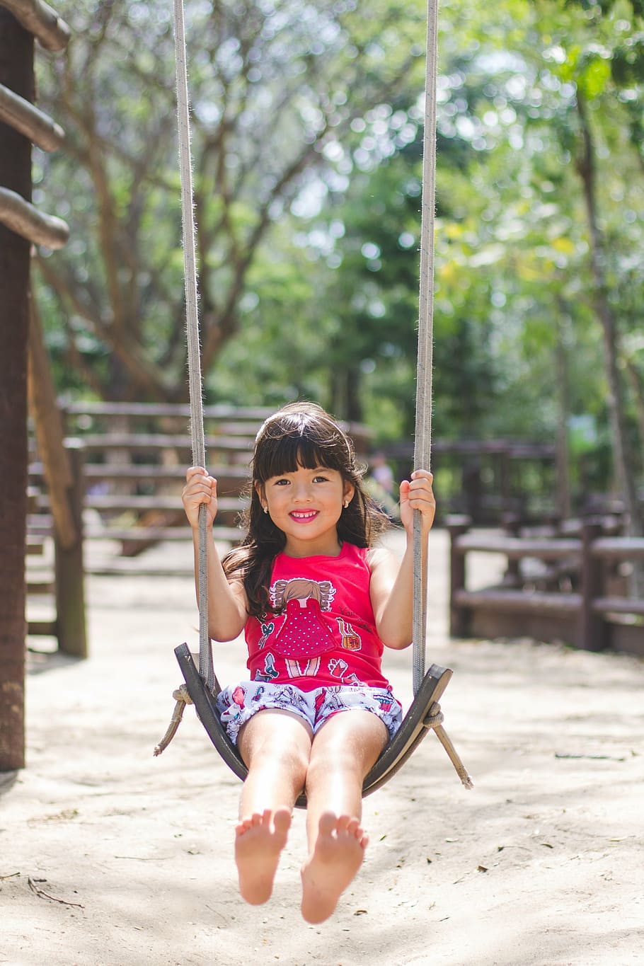 toddler, riding, swing, child, girl, doll, happy, smiling, beauty, princess