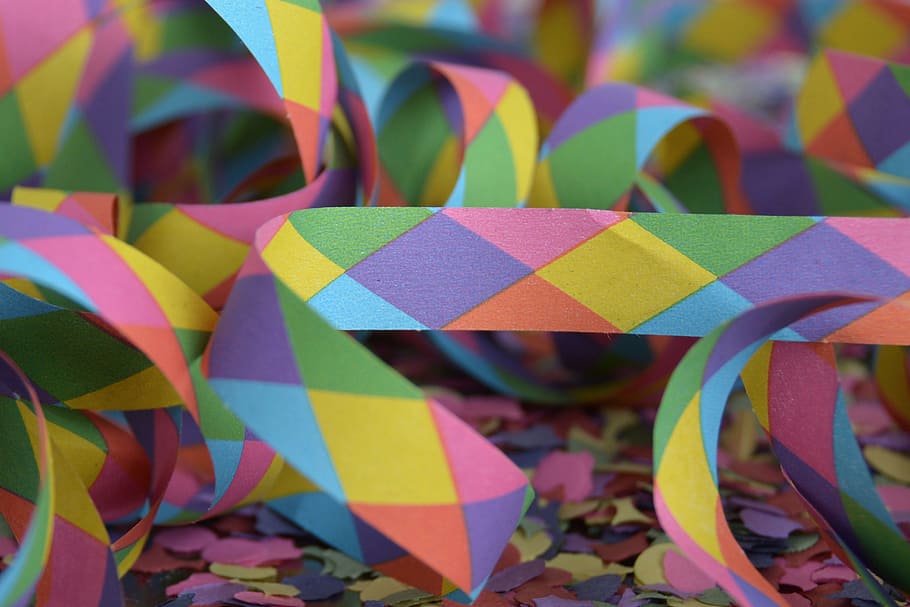 multicolored paper lot, streamer, confetti, carnival, party, colorful, celebration, ringed, party articles, background