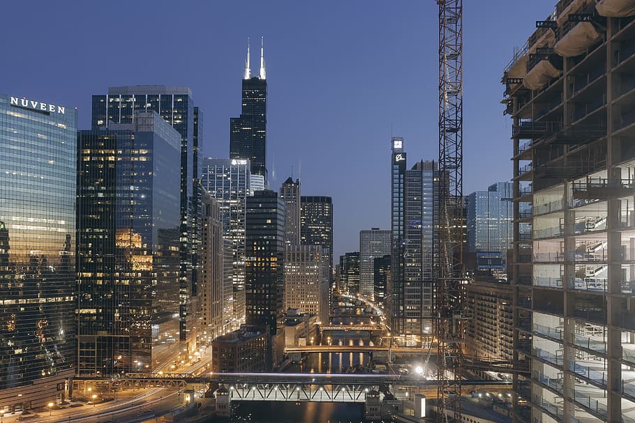 photo of citiscape, chicago, sears tower, willis tower, south, skyline, downtown, skyscraper, cityscape, usa