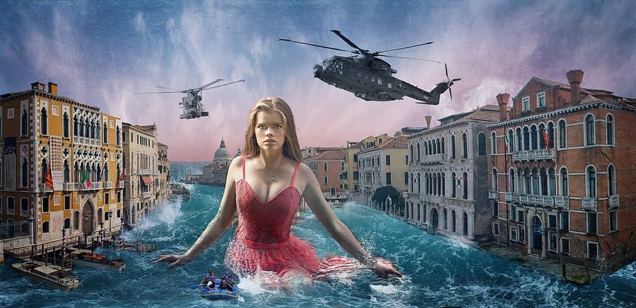 venice, woman, city, water, girl, beauty, swimming pool, photomontage, composing, nature