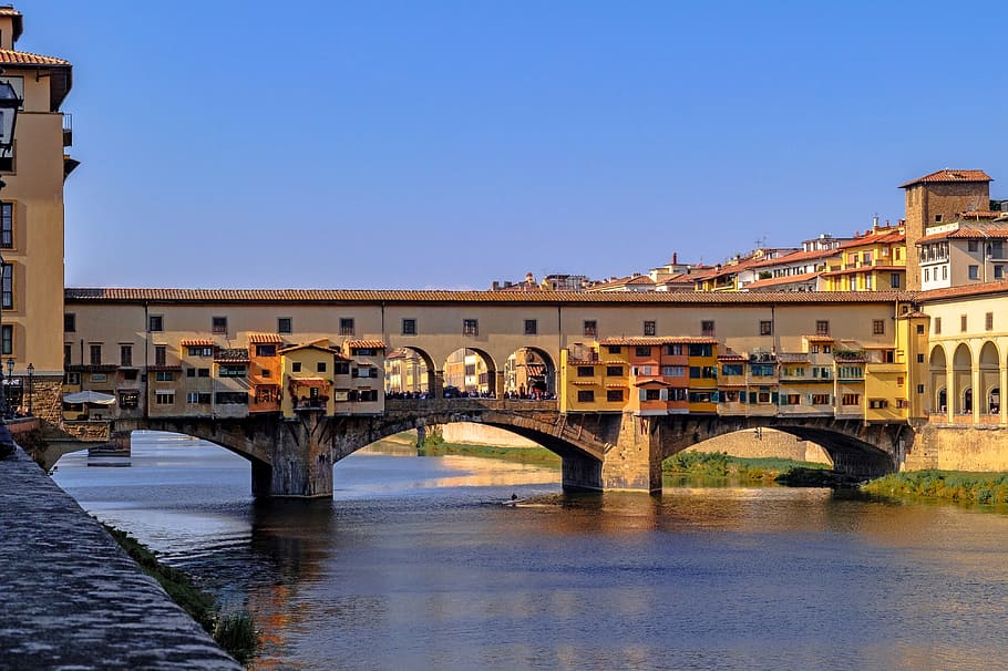 ponte vecchio, jembatan, ponte, florence, arsitektur, arno, firenze, tuscany, italia, jembatan - struktur buatan manusia