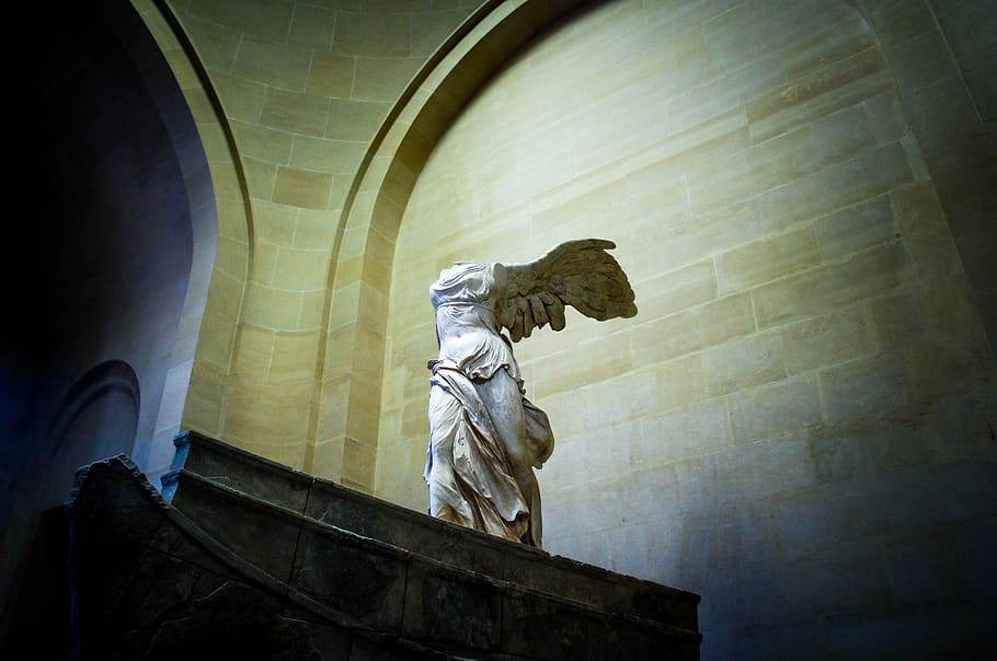 winged victory of samothrace, louvre, statue, paris, greek, representation, architecture, sculpture, human representation, art and craft