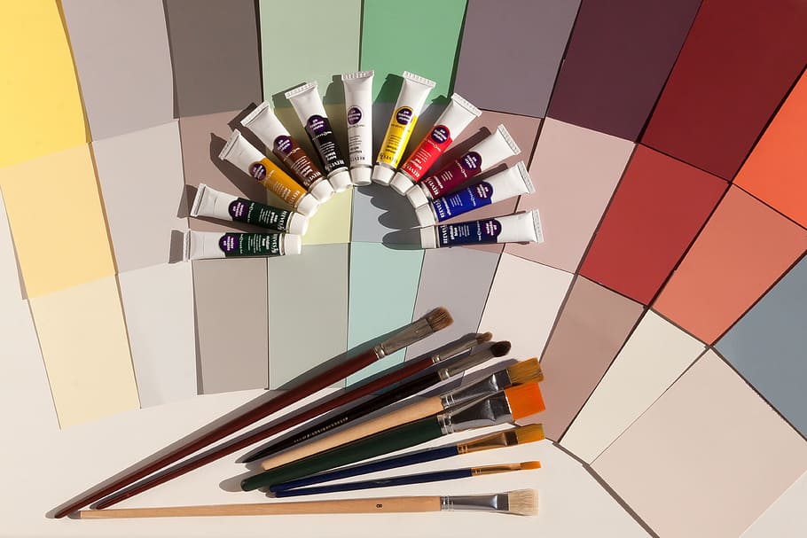 assorted-color paint brushes, paint color, soft, tubes, Color, Patterns, Brush, Design, color patterns, wall gestalter