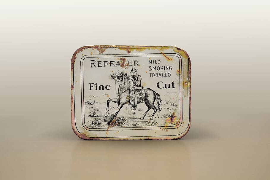 repeater, fine, cut, tobacco box, tobacco tin, snuff, fine cut, collectible, horse, cowboy