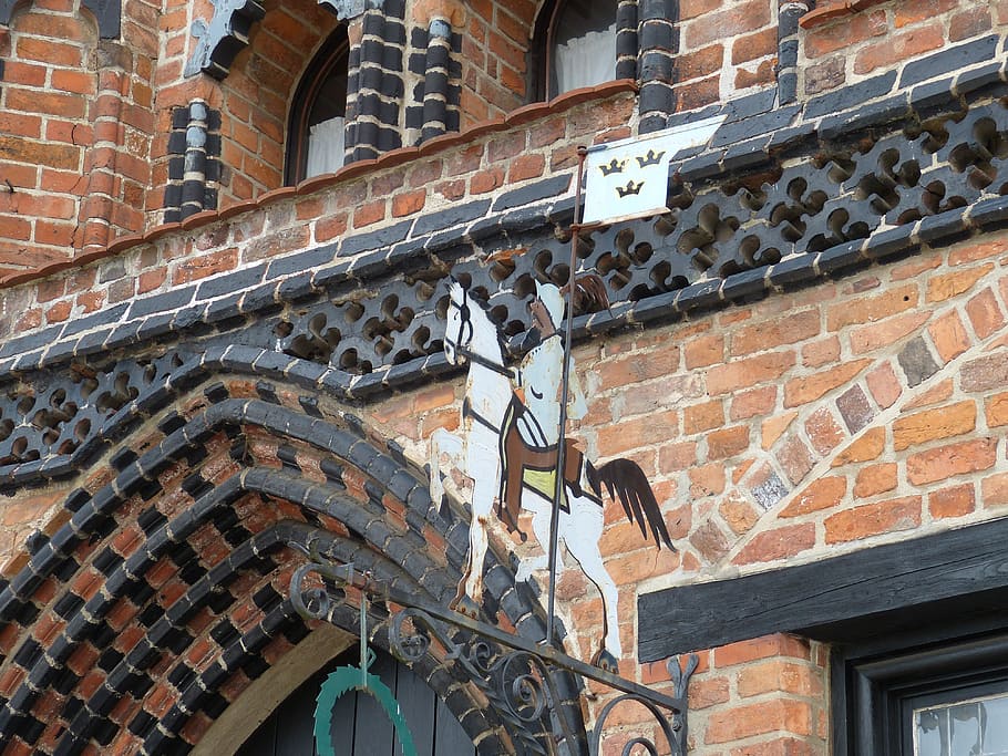 wismar, mecklenburg, historically, historic center, brick gothic, shield, brick, ornament, reiter, pattern