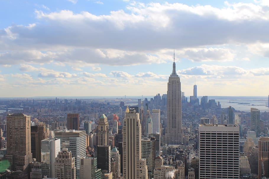 tinggi, gedung bertingkat, kota, new york, bangunan negara kekaisaran, kaki langit, bangunan, perkotaan, manhattan, amerika