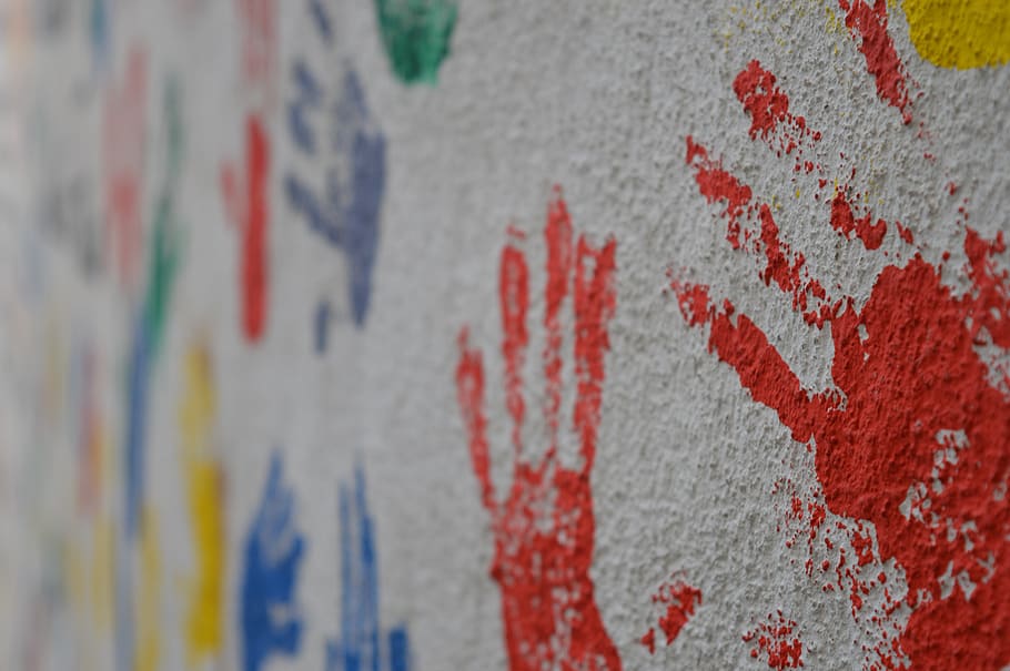 pared, manos, pintura, mano, niña, graffiti, niño, color, niños, dibujo