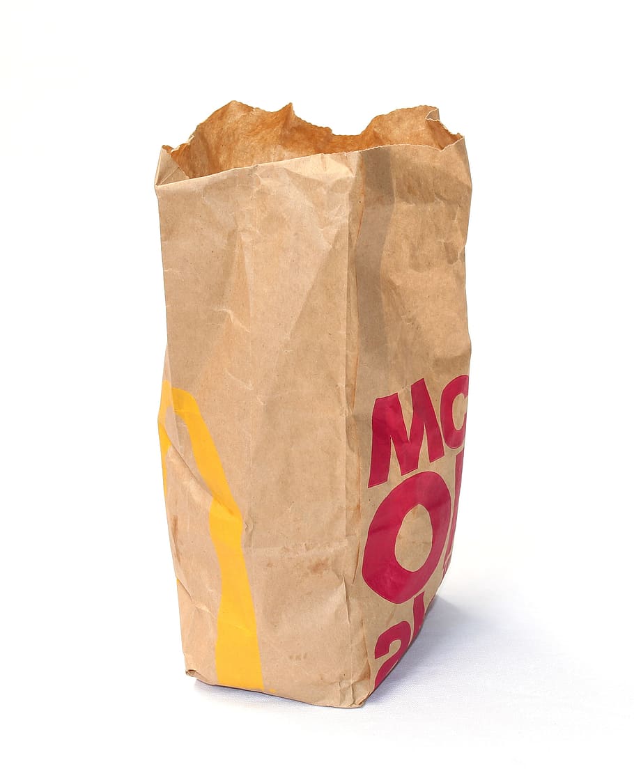 paper bag, the bag, cut out, white background, paper, bag, studio shot, food and drink, indoors, food