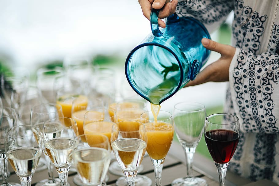 vino, naranja, jugo, vasos, jugo de naranja, vidrio, fiesta, alcohol, cóctel, bebida Vidrio