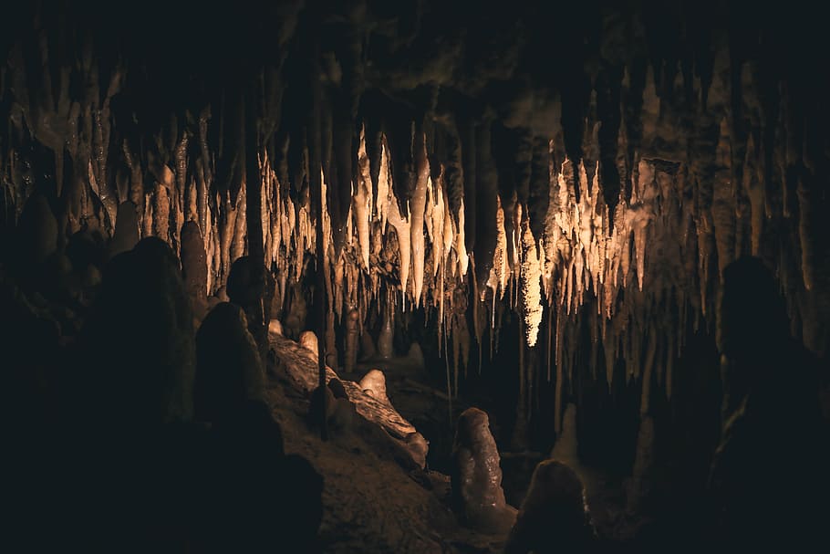 lampu, di dalam, gua, interior, putih, batu, formasi, fotografi, alam, stalagmit