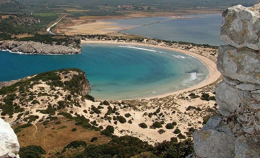 hellas, peloponeso, bahía de estómago de buey, playa, mar, hermosas playas, verano, reservado, solitario, grecia