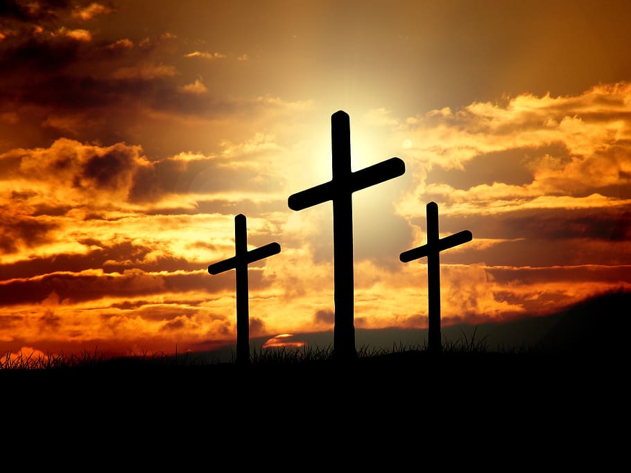 cruz, puesta de sol, amanecer, colina, cielo, sol, crucifixión, resurrección, cristianismo, cristo