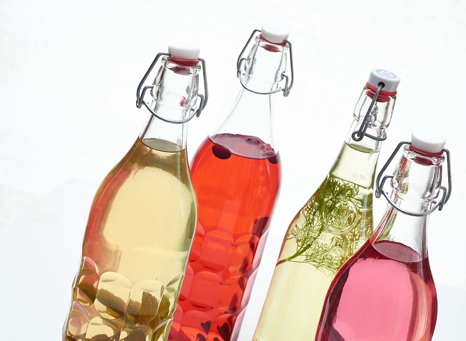 colored, bottles, spirits, vodka, herbs, beverage, alcohol, drink, color, liquid