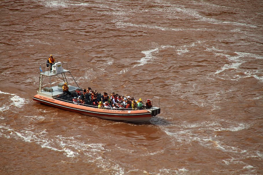 barco, cataratas del iguazú, argentina, asombrosas, cascadas, parque nacional, paisaje, embarcación náutica, transporte, personas reales