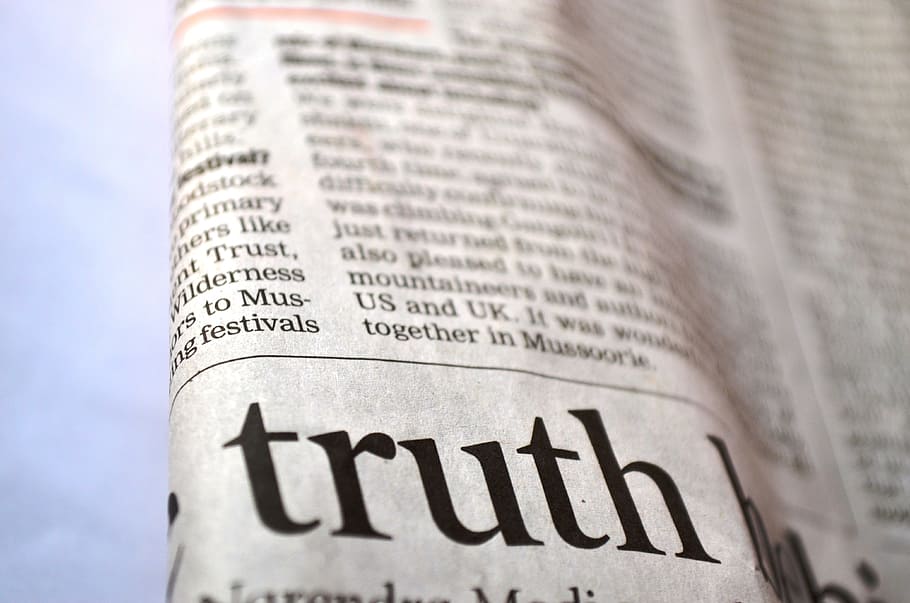 closeup, foto, cetak koran, menunjukkan, teks kebenaran, Kebenaran, teks, koran, berita, dicetak
