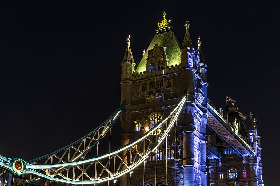 tembakan, terkenal, london., ditangkap, kanon 6, 6d, Malam hari, Jembatan Menara, Sungai Thames, London