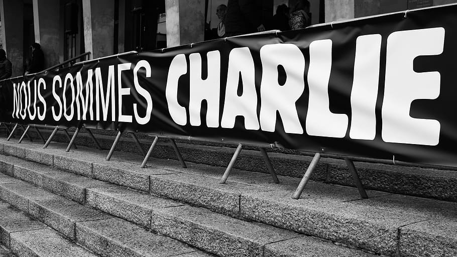Charlie, semanal, intento, evento, Brest, Bretaña, Francia, rally, paz, texto